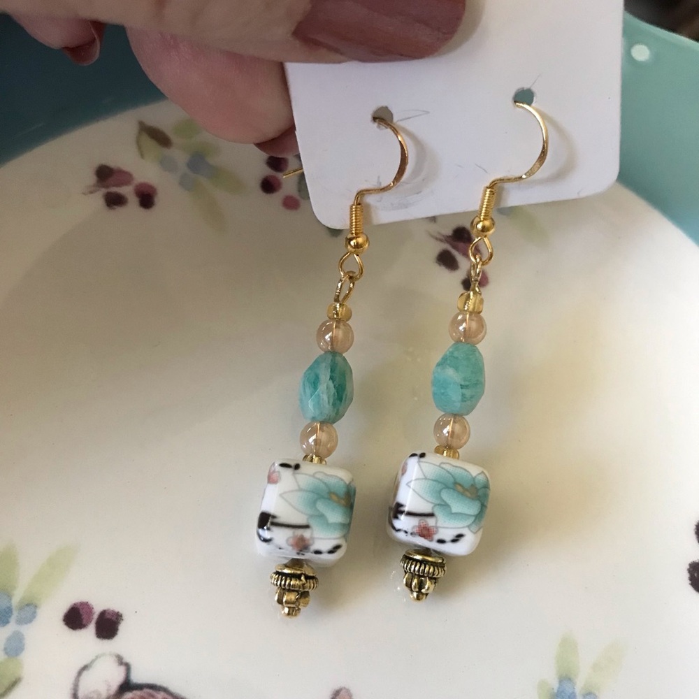 2 for $10. Elegant Gold and Turquoise Beaded Earrings